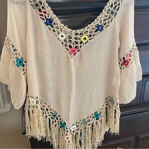 Elegant Crochet Fringe Blouse - Cream